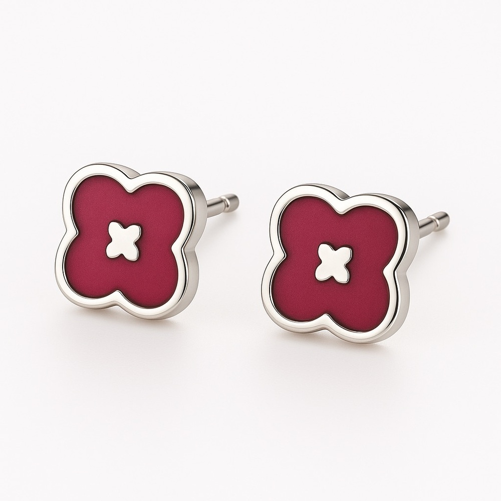 Elegant Silver and Brick Floral Earrings